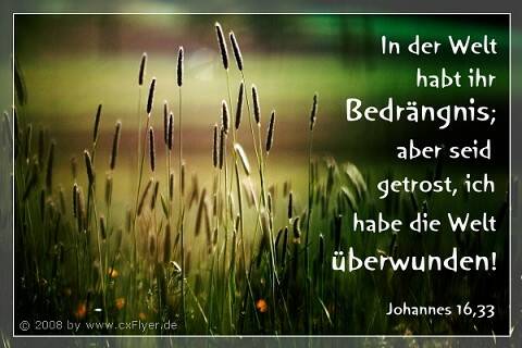 In der Welt habt ihr Bedrängnis; aber seid getrost, ich habe die Welt überwunden!