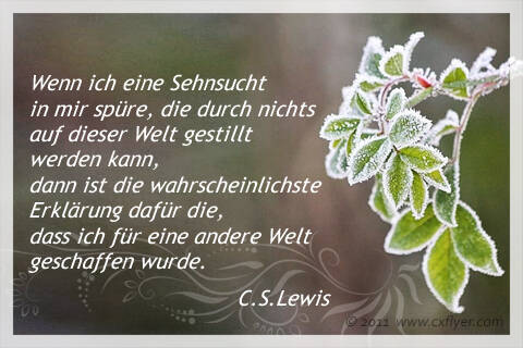 Wenn ich eine Sehnsucht in mir spüre, die durch nichts auf dieser Welt gestillt werden kann, dann ist die wahrscheinlichste Erklärung dafür die, dass ich für eine andere Welt geschaffen wurde.