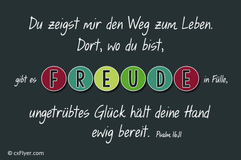 Du zeigst mir den Weg zum Leben. Dort wo du bist gibt es Freude in Fülle, ungetrübtes Glück hält deine Hand ewig bereit.