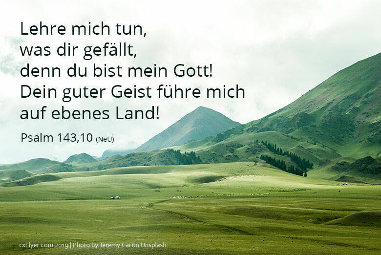 Lehre mich tun, was dir gefällt, denn du bist mein Gott! Dein guter Geist führe mich auf ebenes Land!