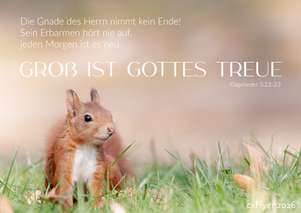 Die Gnade des Herrn nimmt kein Ende! Sein Erbarmen hört nie auf, jeden Morgen ist es neu. Groß ist Gottes Treue. Klagelieder 3,22-23